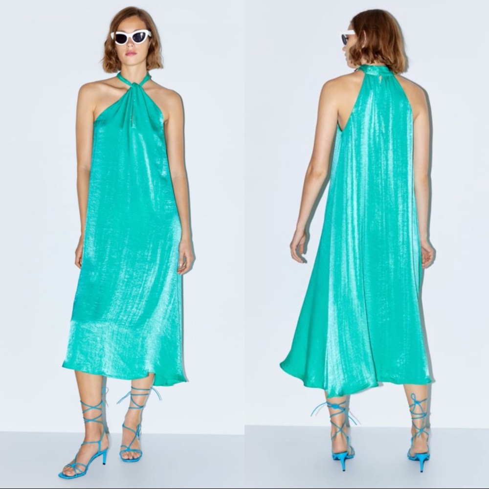 Zara Satin Effect Halter Dress